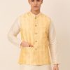 Men Virat Fashions | Men'S Golden Embroidered Woven Nehru Jackets ( Jowc 4044 Golden ) - Virat Fashions