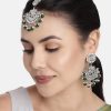 Jewellery I Jewels | Women'S Traditional Handcrafted Kundan U0026 Pearl Earrings With Maangtikka - I Jewels Green