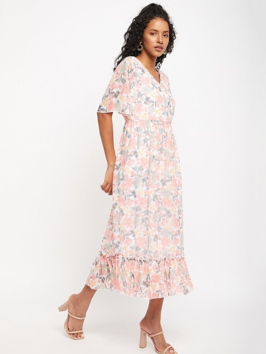 Women BitterLime | Women'S White U0026 Floral Printed Dress - Bitterlime Pink