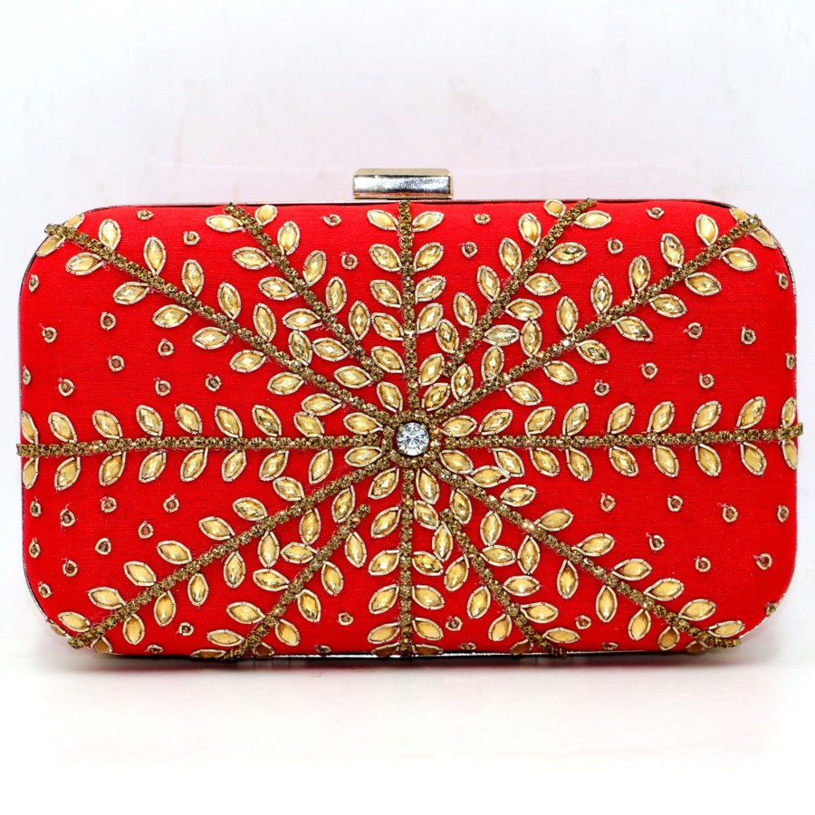 Others VASTANS | Women'S Red Color Adorn Embroidered U0026 Embelished Party Clutch - Vastans