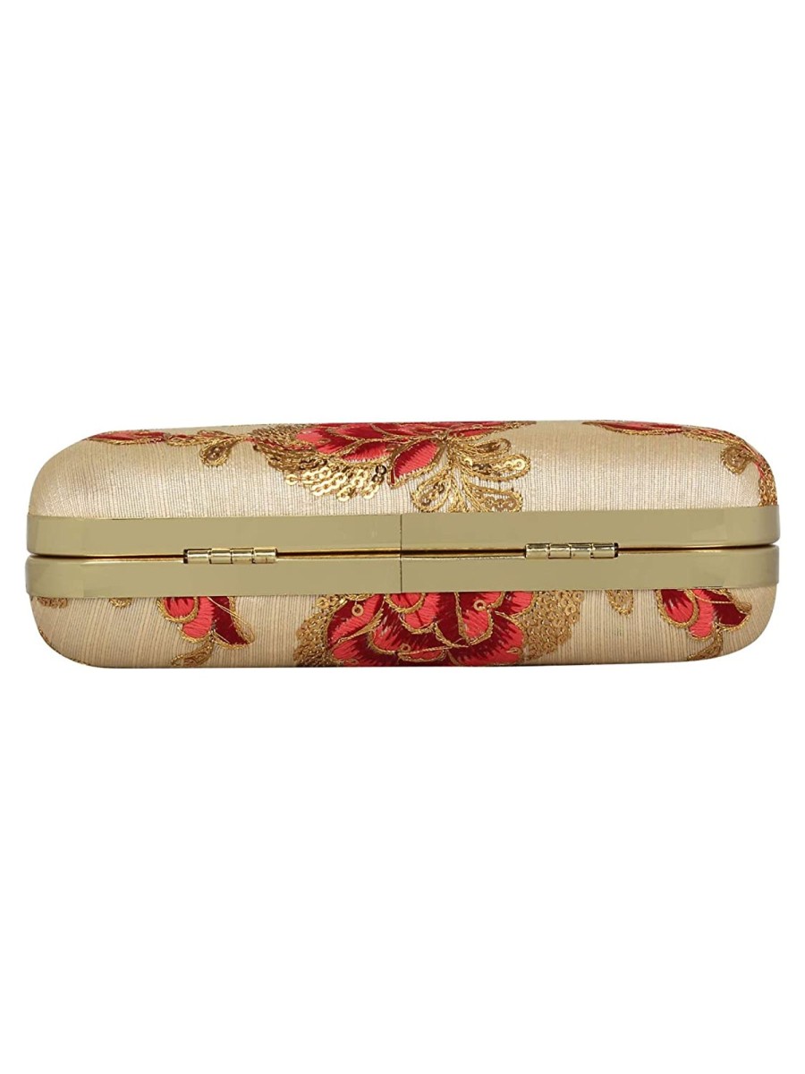 Others VASTANS | Women'S Beige Color Tulle Embroidered Faux Silk Clutch - Vastans