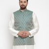 Men Virat Fashions | Men'S Green Woven Design Nehru Jacket ( Jowc 4006 Green) - Virat Fashions