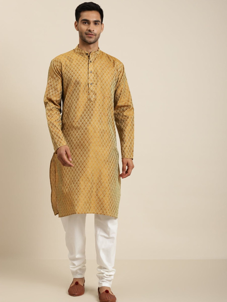 Men Sojanya | Men'S Jacquard Silk Self Design Only Kurta - Sojanya Mustard