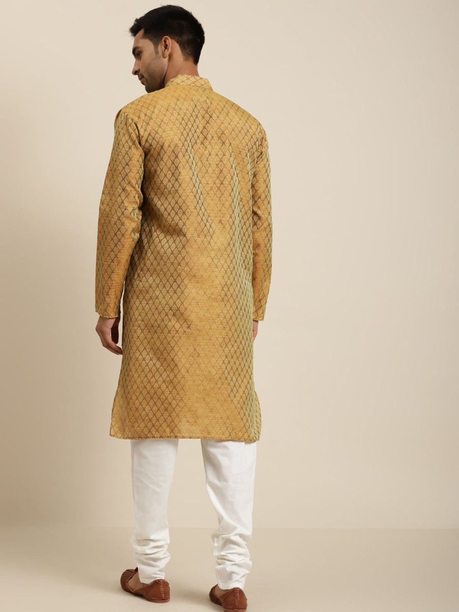 Men Sojanya | Men'S Jacquard Silk Self Design Only Kurta - Sojanya Mustard