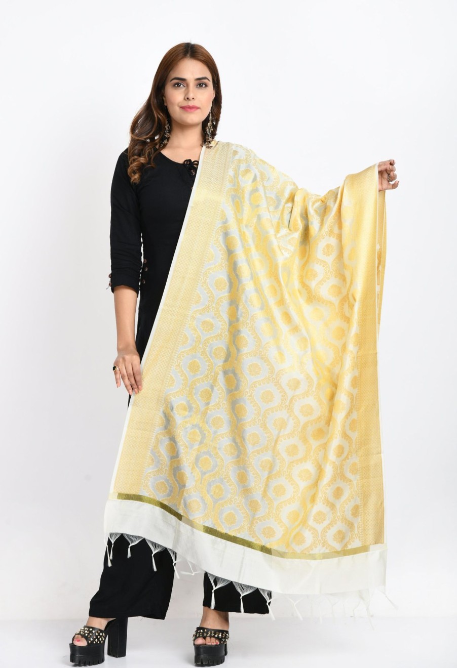 Women Moeza | Women'S Banarsi Silk All Over Woven Design Dupatta - Moeza Cream