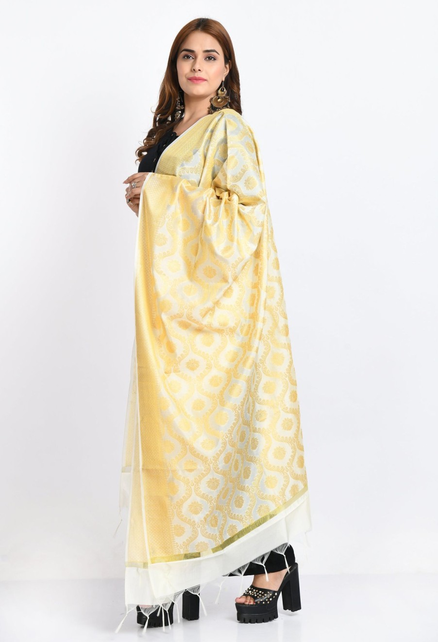 Women Moeza | Women'S Banarsi Silk All Over Woven Design Dupatta - Moeza Cream