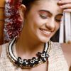 Jewellery Odette1 | Women'S Black And White Floral Choker Necklace - Odette