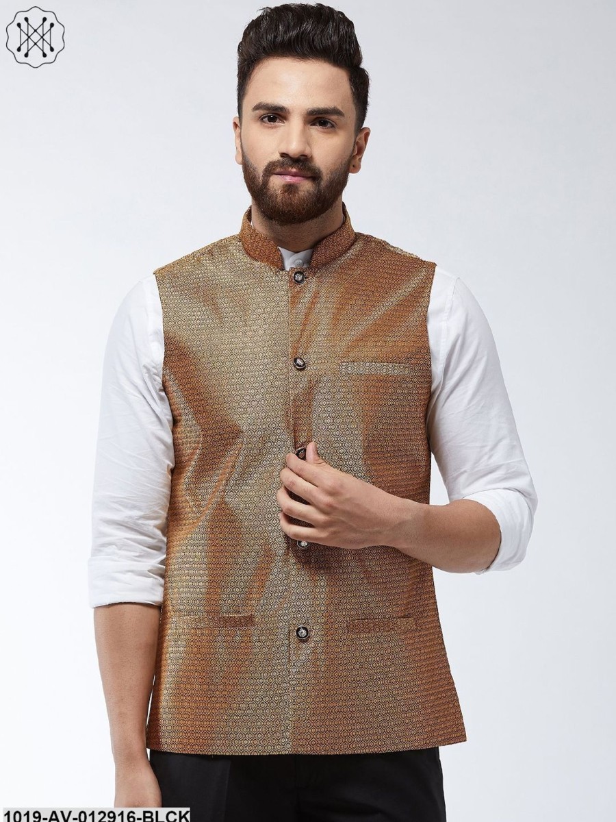 Men Sojanya | Men'S Jacquard Silk Copper Self Design Nehru Jacket - Sojanya