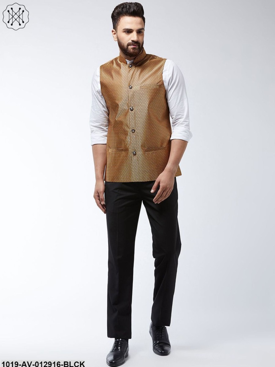 Men Sojanya | Men'S Jacquard Silk Copper Self Design Nehru Jacket - Sojanya