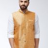 Men Sojanya | Men'S Jacquard Silk Mustard Designer Nehru Jacket - Sojanya