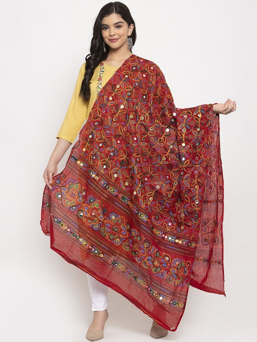 Women Wahe-NOOR | Women'S Red Embroidered Dupatta - Wahe-Noor