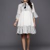 Women Indo Era | Women'S Printed A-Line Ethnic Dress - Indo Era White