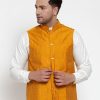 Men Virat Fashions | Men'S Yellow Woven Design Nehru Jacket ( Jowc 4010 Yellow ) - Virat Fashions