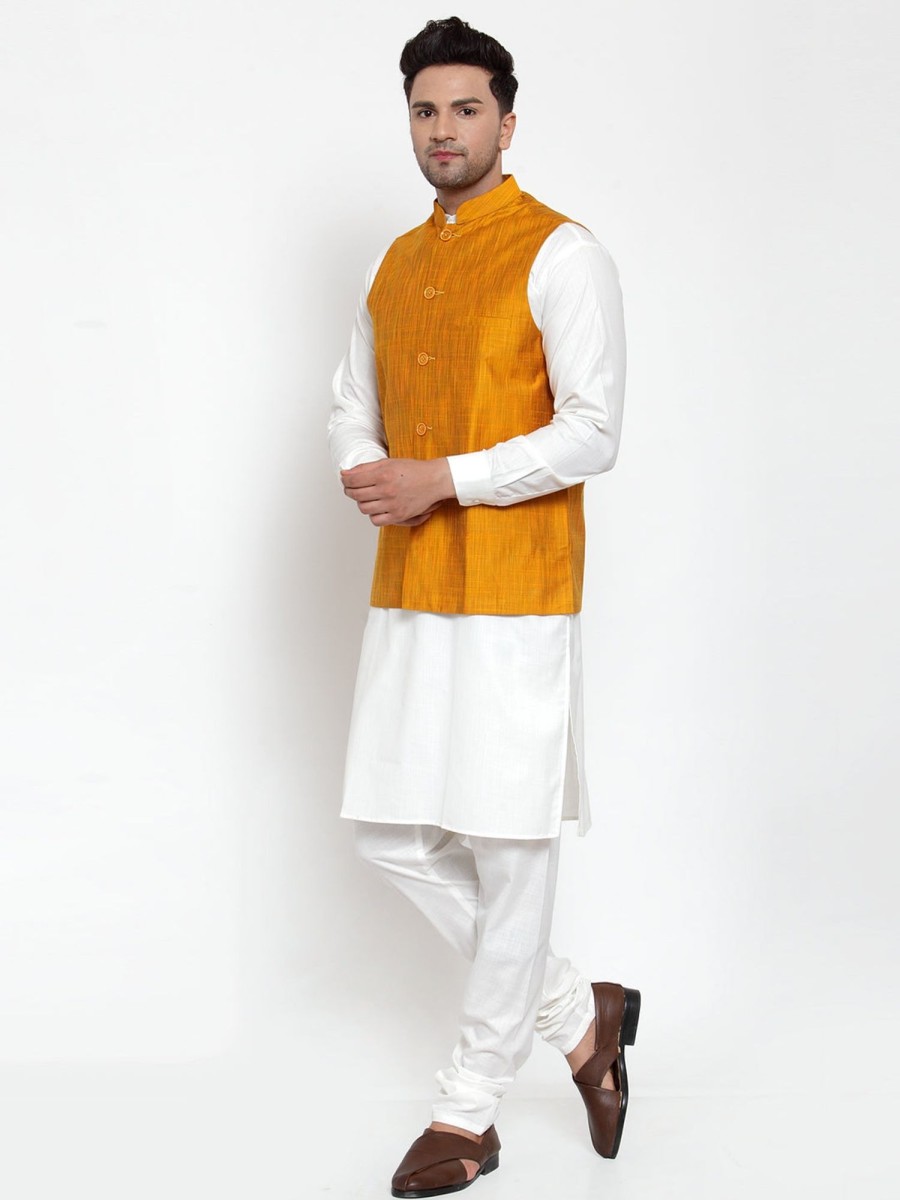 Men Virat Fashions | Men'S Yellow Woven Design Nehru Jacket ( Jowc 4010 Yellow ) - Virat Fashions