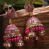 Jewellery Anikas Creation | Women'S Gold Plated U0026 Enamelled Dome Shaped Jhumkas - Anikas Creation Pink