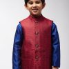 Men Sojanya KID | Kid'S Jacquard Silk Red Self Design Only Nehrujacket - Sojanya Kid Red & Black