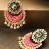 Jewellery Priyaasi | Women Golden, Red-Green Pearl Drop Earrings By Priyaasi (1 Pair Earrings)