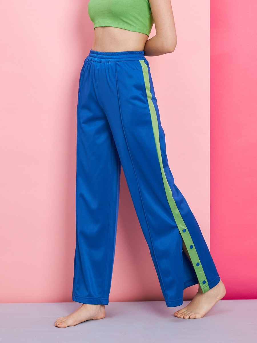 Women SASSAFRAS | Women'S Side Button Track Pants - Sassafras Blue