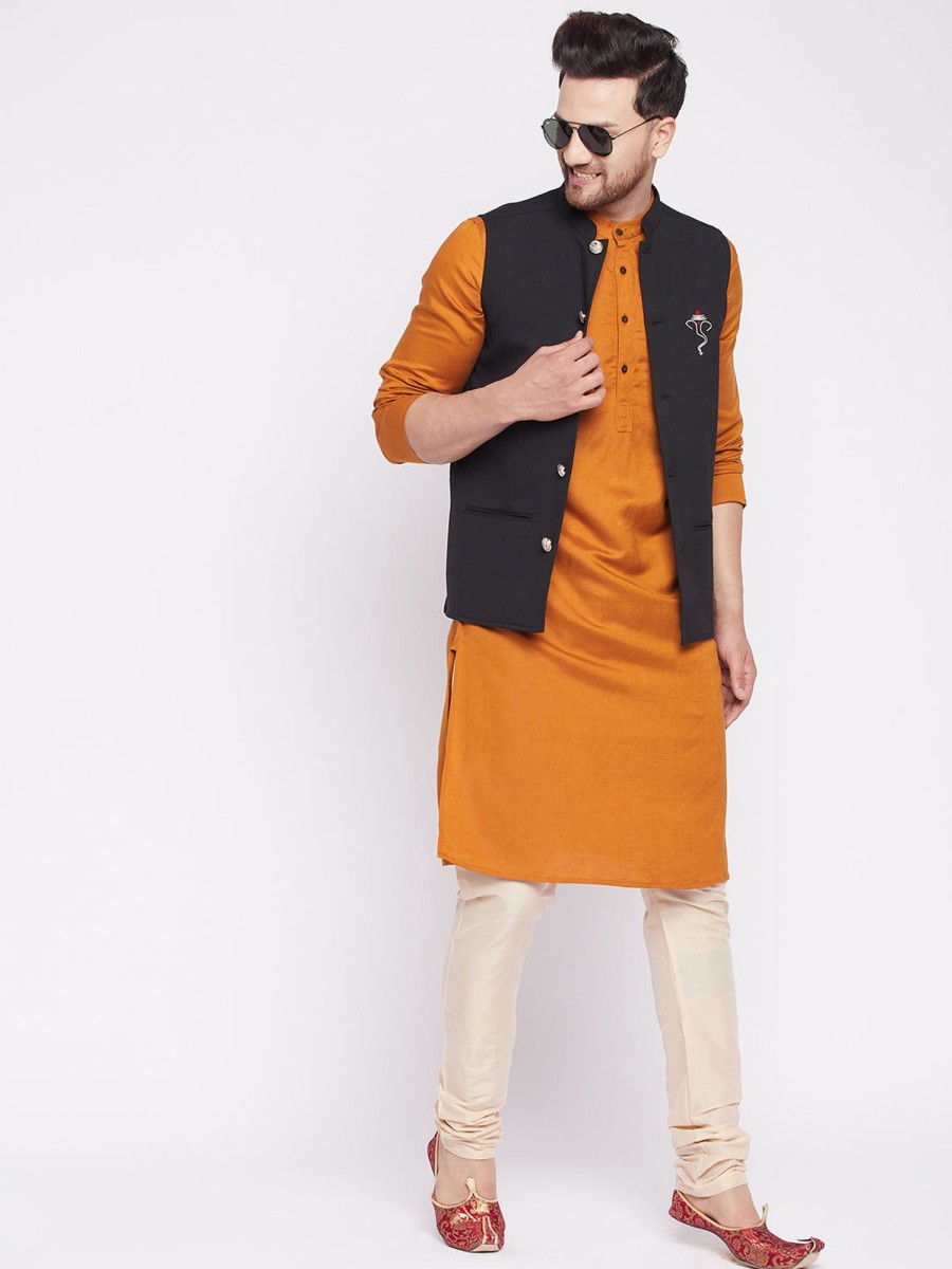 Men Even Apparels | Men'S Nehru Jacket With Embroided Insignia Of Lord Ganesha -Even Apparels Black