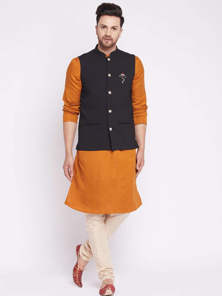 Men Even Apparels | Men'S Nehru Jacket With Embroided Insignia Of Lord Ganesha -Even Apparels Black