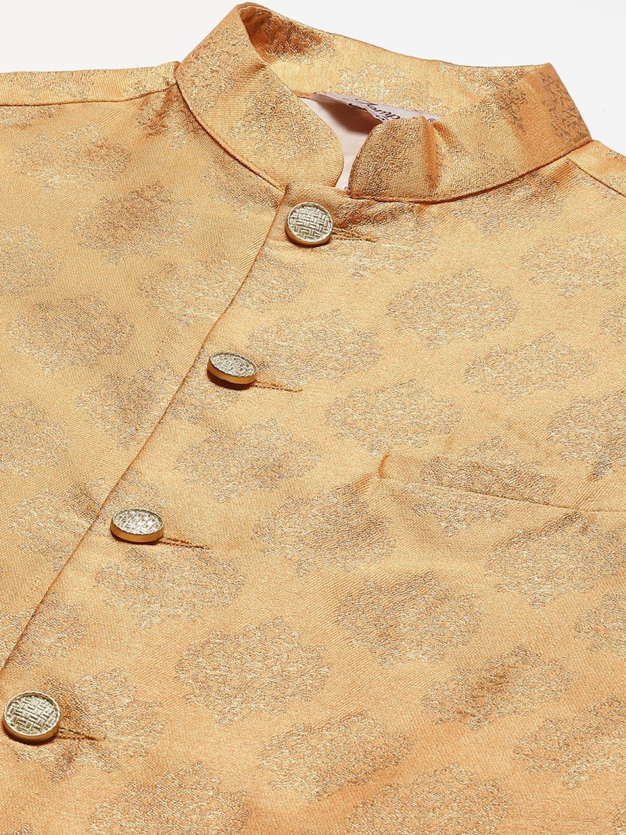 Men Virat Fashions | Men'S Peach Printed Nehru Jacket ( Jowc 4032Peach ) - Virat Fashions