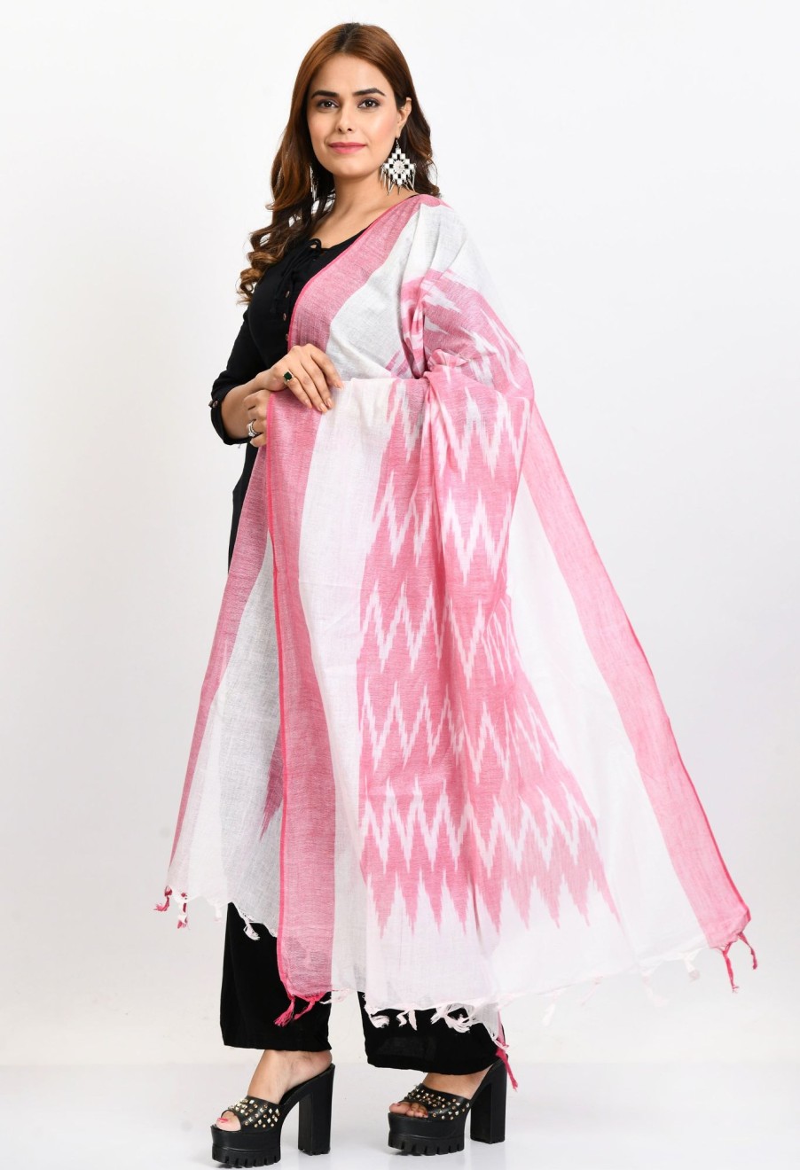 Women Moeza | Women'S Handloom Cotton Ikkat Baby Dupatta - Moeza Pink