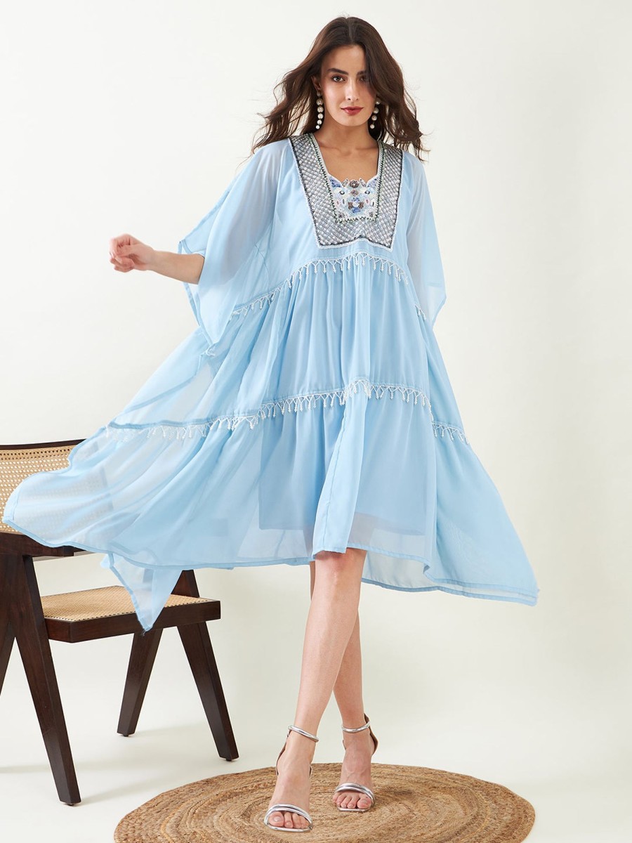 Women The Kaftan Company | Women'S Georgette Dress - The Kaftan Company Blue