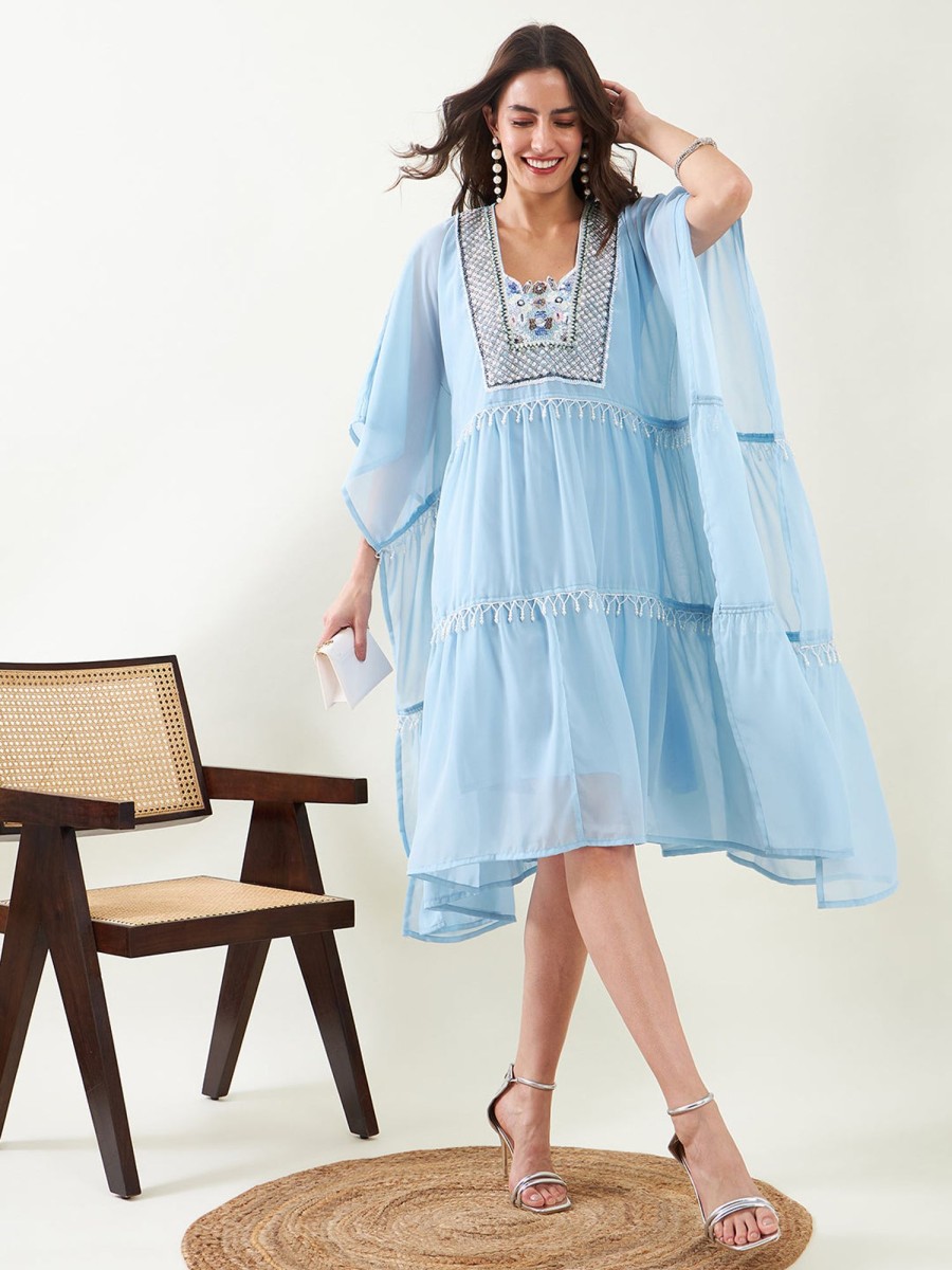 Women The Kaftan Company | Women'S Georgette Dress - The Kaftan Company Blue