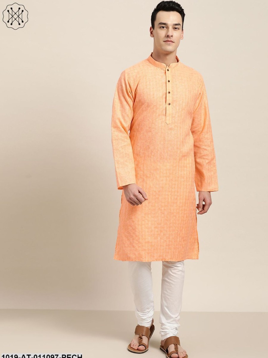 Men Sojanya | Men'S Cotton Blend Peach Woven Design Only Long Kurta - Sojanya