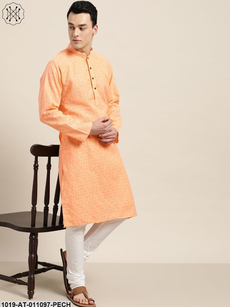 Men Sojanya | Men'S Cotton Blend Peach Woven Design Only Long Kurta - Sojanya