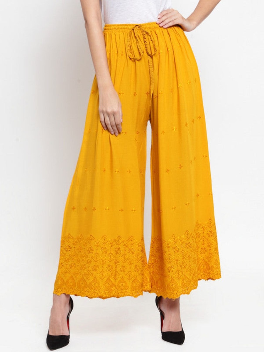 Women Wahe-NOOR | Women'S Mustard Chikankari Rayon Sharara - Wahe-Noor