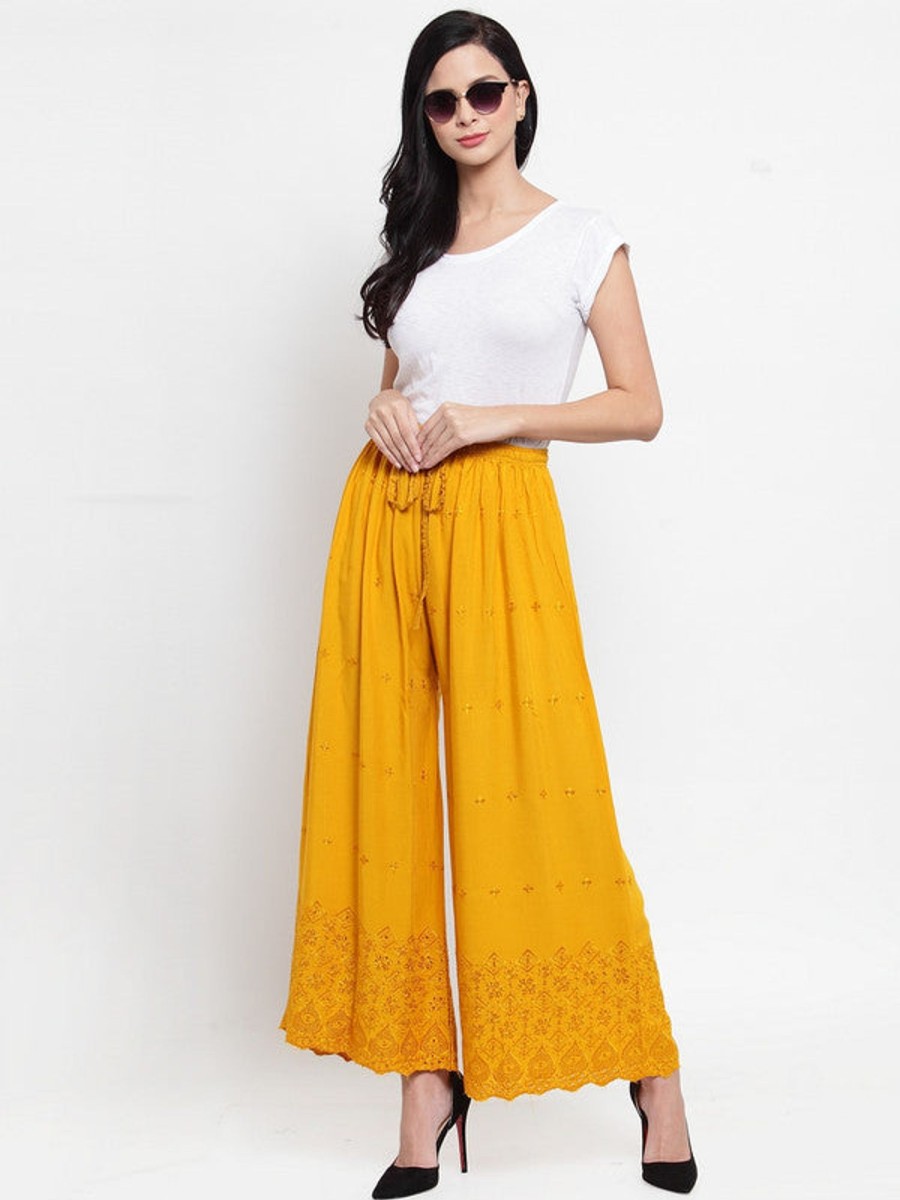 Women Wahe-NOOR | Women'S Mustard Chikankari Rayon Sharara - Wahe-Noor