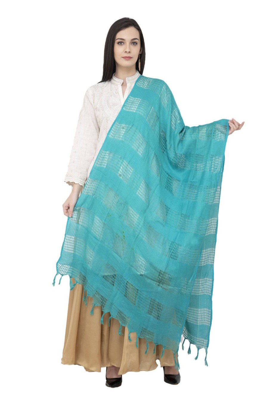 Women AR Silks | A R Silk Window Square Regular Dupatta Color Dupatta Or Chunni Rama Green