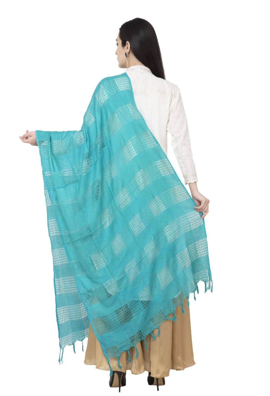 Women AR Silks | A R Silk Window Square Regular Dupatta Color Dupatta Or Chunni Rama Green