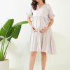 Women The Kaftan Company | Women'S Earthy Grey Soft Linen Maternity And Feeding Dress - The Kaftan Company Pink