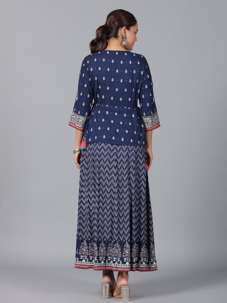 Women Juniper | Women'S Indigo Shantoon Printed Maxi Dress - Juniper Blue