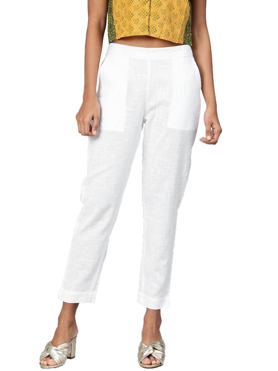 Women Wahe-NOOR | Women'S White Cotton Trouser - Wahenoor