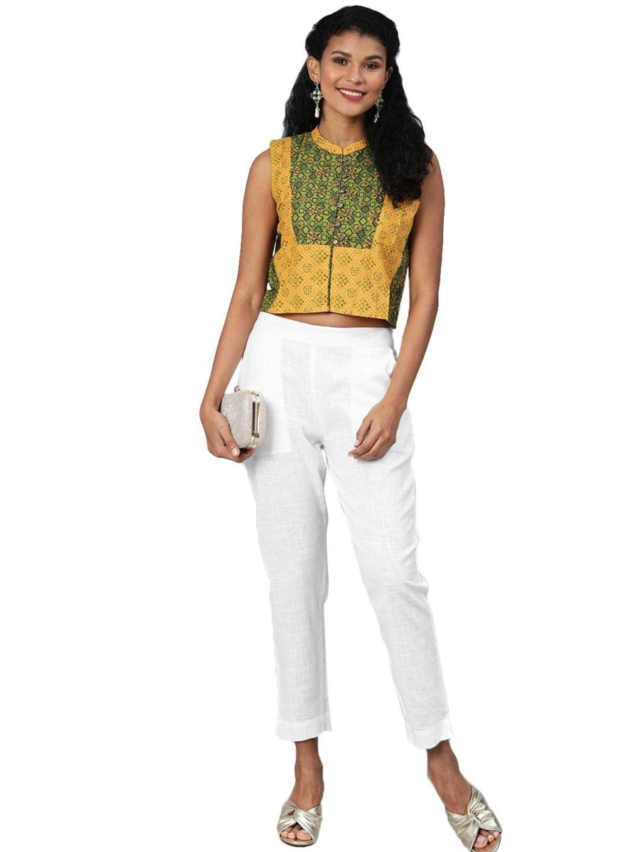 Women Wahe-NOOR | Women'S White Cotton Trouser - Wahenoor