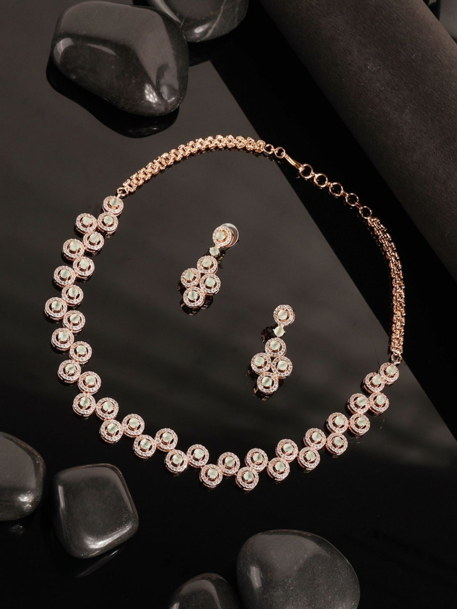 Jewellery Anikas Creation | Rose-Gold Plated American Diamond Stone Studded Choker Necklace - Anikas Creation Multicolor