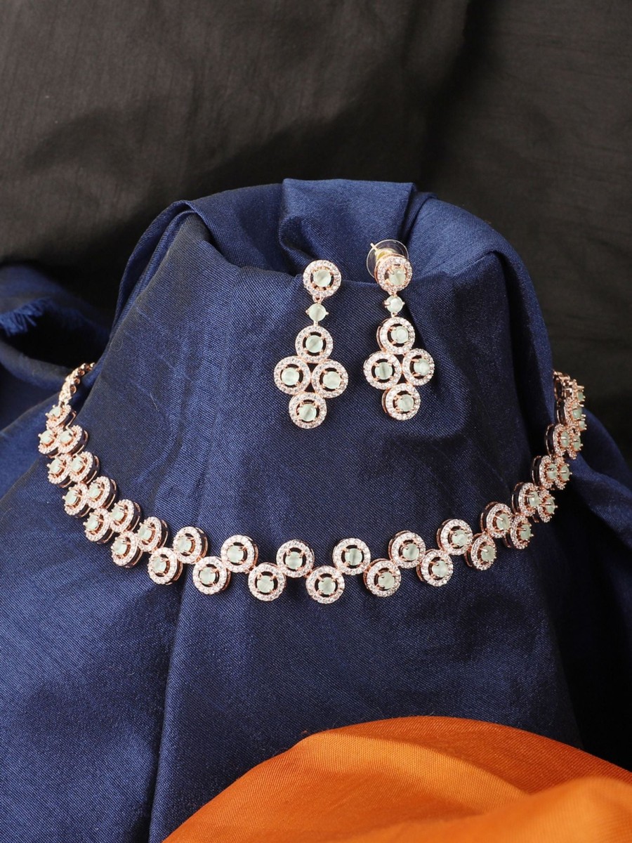 Jewellery Anikas Creation | Rose-Gold Plated American Diamond Stone Studded Choker Necklace - Anikas Creation Multicolor