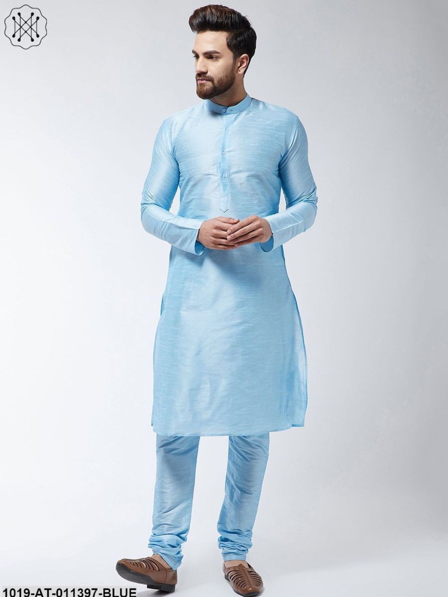 Men Sojanya | Men'S Silk Blend Sky Blue Only Long Kurta - Sojanya