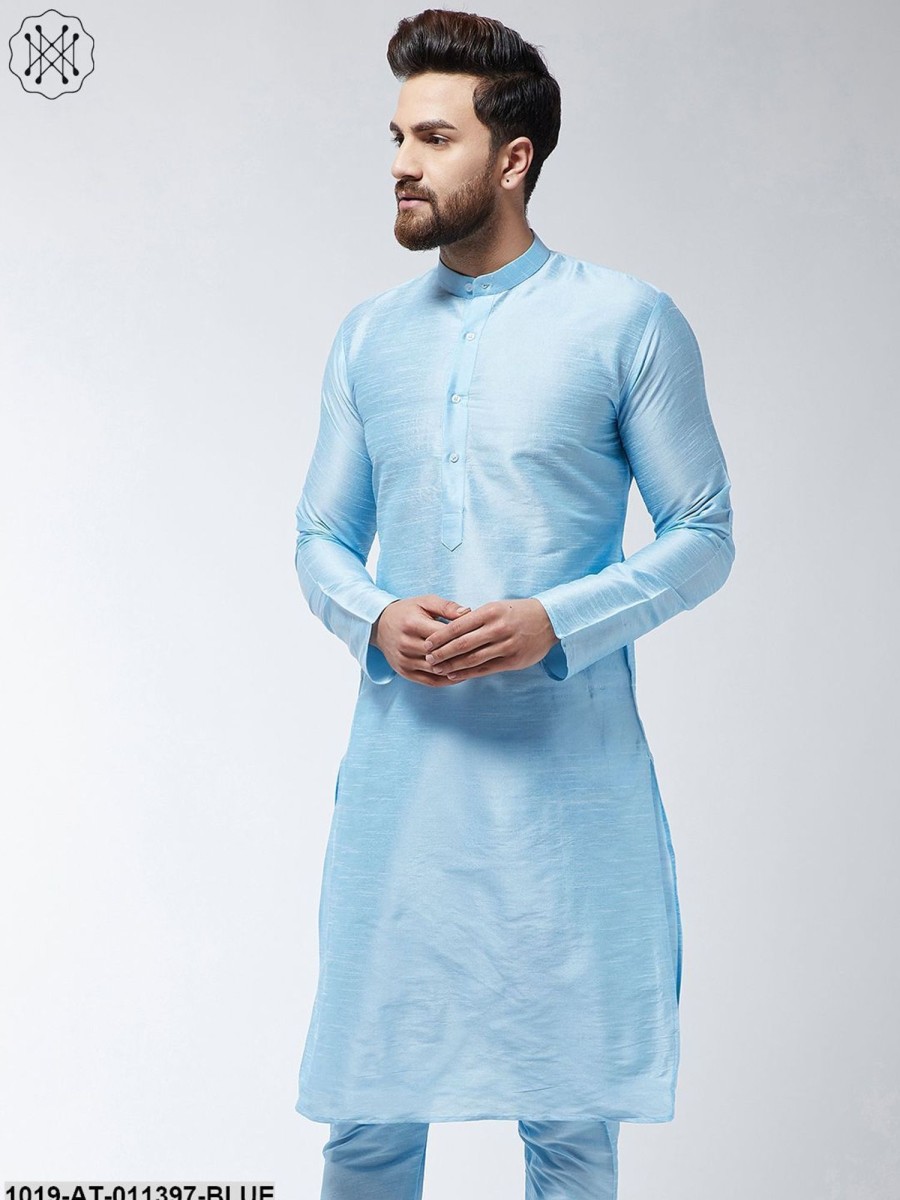 Men Sojanya | Men'S Silk Blend Sky Blue Only Long Kurta - Sojanya