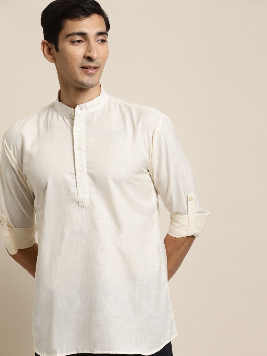 Men Sojanya | Men'S Cotton Solid Short Kurta - Sojanya Cream