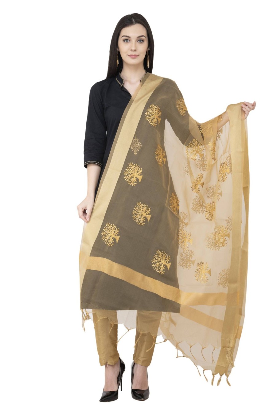 Women AR Silks | A R Silk Tissue Zari Embroidery Zari Embroidery Color Dupatta Or Chunni Golden