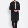 Men Even Apparels | Men'S Kurta With Contrast Collar And Placket - Even Apparels Black