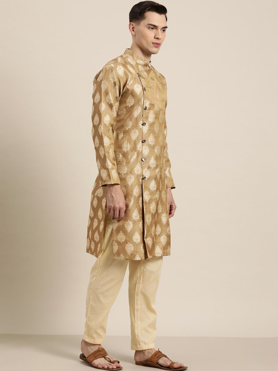 Men Sojanya | Men'S Jacquard Silk Printed Only Long Kurta - Sojanya Brown