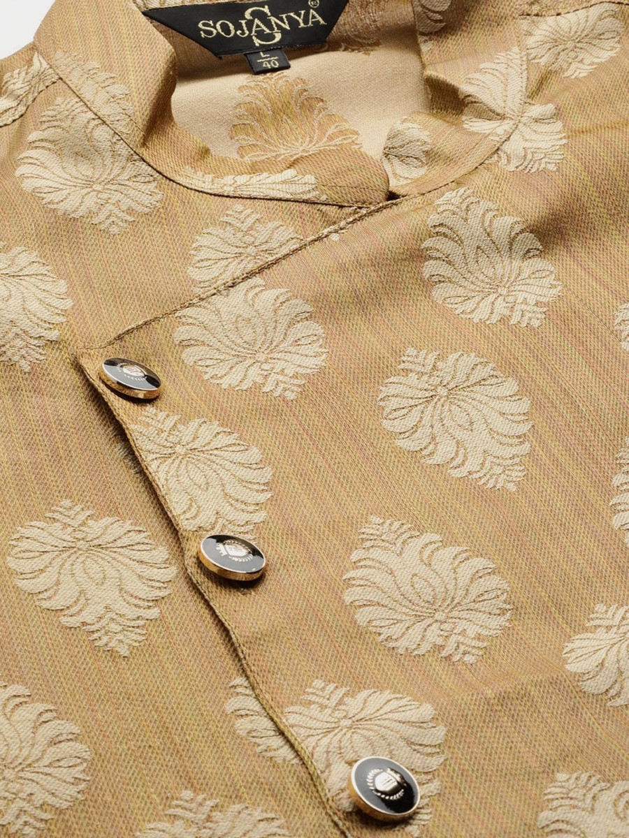 Men Sojanya | Men'S Jacquard Silk Printed Only Long Kurta - Sojanya Brown