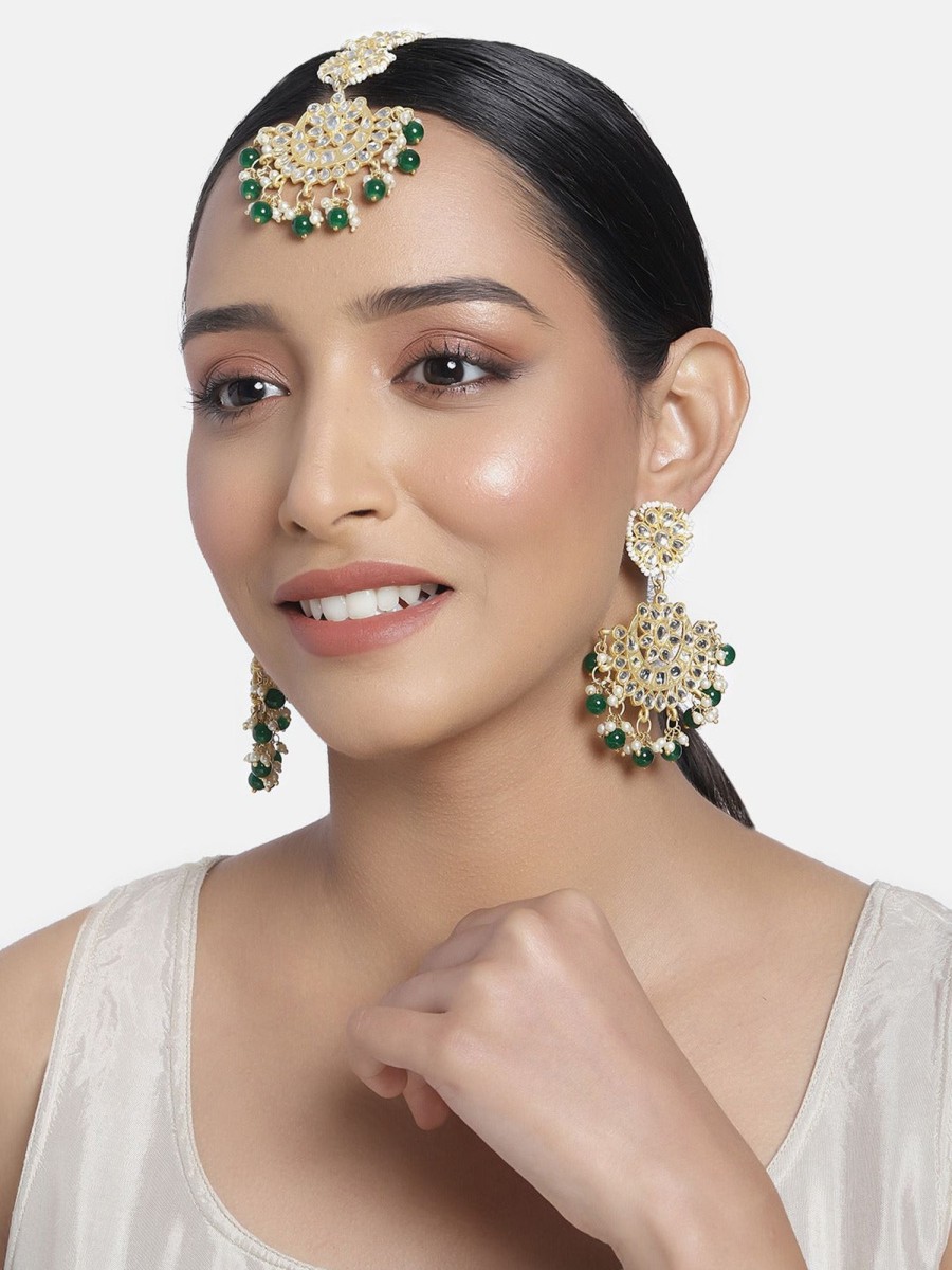 Jewellery I Jewels | Women'S Traditional Gold Plated Chandbali Kundan U0026 Pearl Earring Set With Maang Tikka - I Jewels