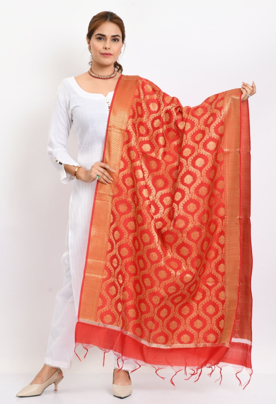 Women Moeza | Women'S Banarsi Silk All Over Woven Design Dupatta - Moeza Red