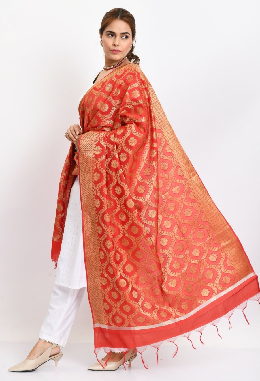 Women Moeza | Women'S Banarsi Silk All Over Woven Design Dupatta - Moeza Red